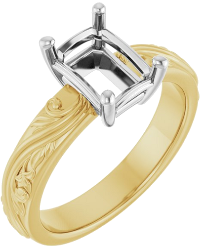 Sužadėtuvių Žiedas „Solitaire Sculptural“ 14k yellow/white gold Emerald 8mm x 6mm (1)