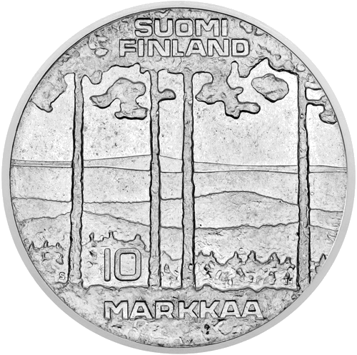 10 марки Президент Кеконен 1975 Финландия сребърна монета (1)