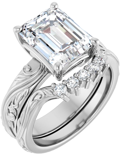 Sužadėtuvių Žiedas „Solitaire Sculptural“ 14k white gold Emerald 10mm x 8mm (6)
