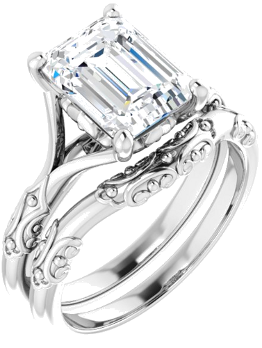 Sužadėtuvių Žiedas „Solitaire Sculptural“ 14k white gold Emerald 9mm x 7mm (6)