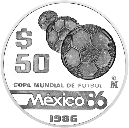 1986 FIFA Pasaulio futbolo čempionatas Meksika 50 pesų sidabrinė moneta (1)