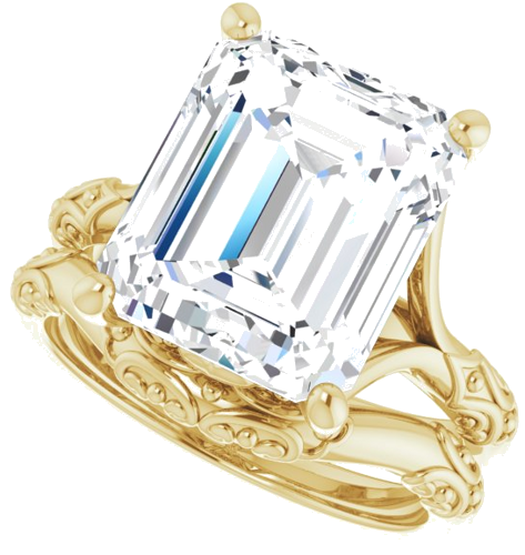Sužadėtuvių Žiedas „Solitaire Sculptural“ 10k yellow gold Emerald 12mm x 10mm (10)