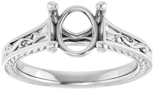 Sužadėtuvių Žiedas „Solitaire Scroll“ 14k white gold Oval 9mm x 7mm (3)