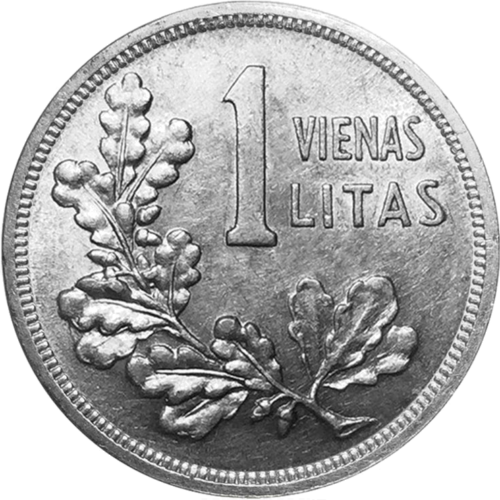 Серебряная монета 1 лит 1925 года Литва Кумеле (с ошибкой чеканки) (1)