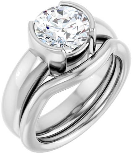 Sužadėtuvių Žiedas „Half Bezel Solitaire“ 950 Platinos Round 8mm (6)