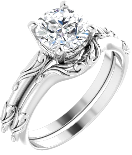 14K White 7 mm Round Solitaire Scroll Engagement Ring Mounting (6)