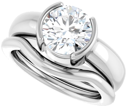 Platinum 8 mm Round Half Bezel Solitaire Engagement Ring Mounting (10)