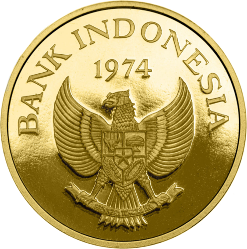 100 000 Rupijų Komodo drakonas 1974 Indonezija auksinė moneta (2)