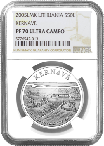 2005 Kernavē 50 litu sudraba monēta PF 70 ULTRA CAMEO (1)