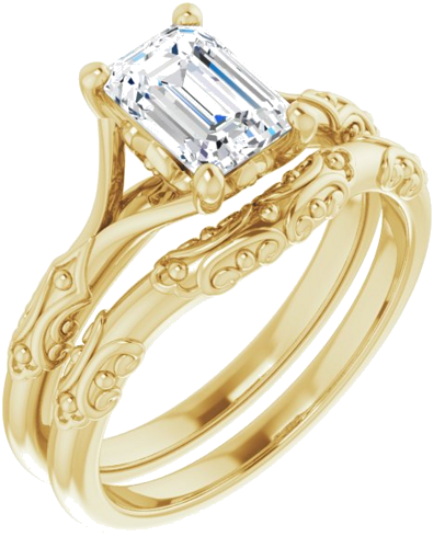 14K Yellow 7x5 mm Emerald Solitaire Engagement Ring Mounting (6)