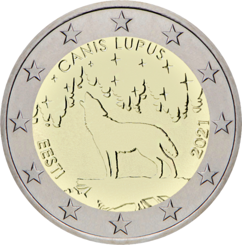 2021 Естония Монета от 2 евро Вълк (Canis Lupus) (1)