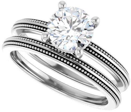 Sužadėtuvių Žiedas „Solitaire Milgrain“ 14k white gold Round 6.5mm (10)
