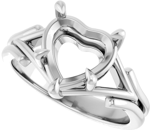 14K White 9x9 mm Heart Solitaire Engagement Ring Mounting (5)