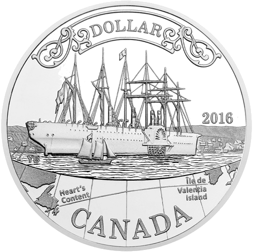 2016 Transatlantinis telegrafas Kanada Elžbieta II 1 doleris sidabrinė moneta (1)