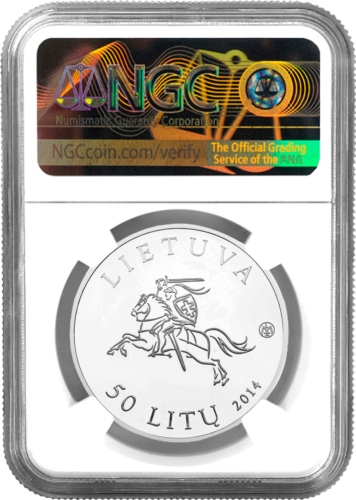 2014 Балтийски път Литва Сребърна монета от 50 лита PF 69 ULTRA CAMEO (2)