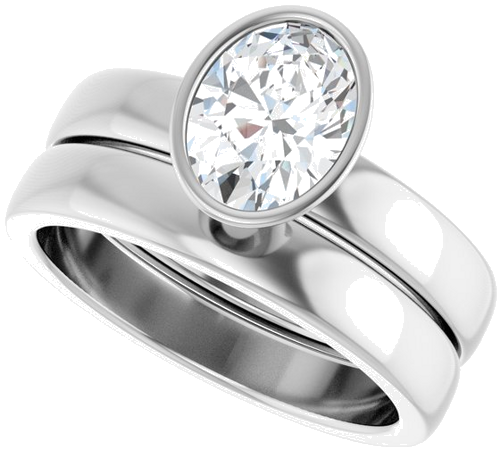 Sužadėtuvių Žiedas „Bezel-Set Solitaire“ 14k white gold Oval 8mm x 6mm (10)