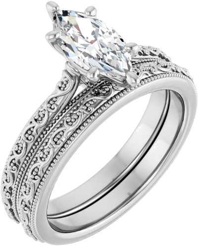 Sužadėtuvių Žiedas „Solitaire Sculptural“ 14k white gold Marquise 10mm x 5mm (6)