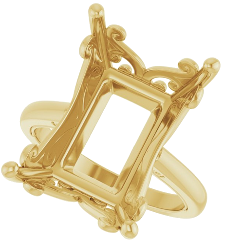 Sužadėtuvių Žiedas „Solitaire Vintage-Inspired Scroll“ 14k yellow gold Emerald 18mm x 13mm (5)