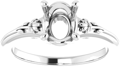 14K White 8x6 mm Oval Solitaire Engagement Ring Mounting (3)