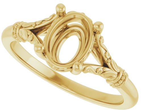 14K Yellow 8x6 mm Oval Solitaire Engagement Ring Mounting (5)