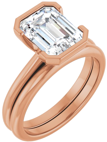 Sužadėtuvių Žiedas „Half-Bezel“ 14k rose gold Emerald 9mm x 7mm (6)