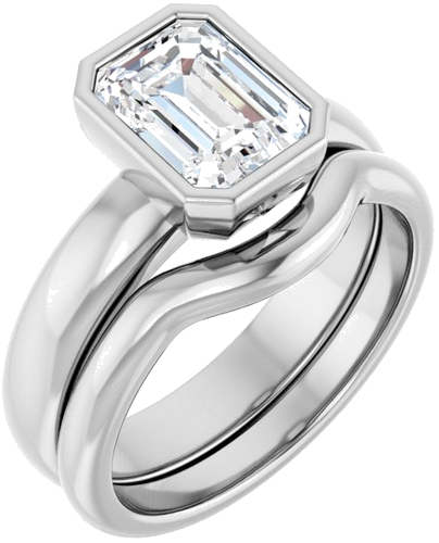 Sužadėtuvių Žiedas „Bezel-Set Solitaire“ 14k white gold Emerald 8mm x 6mm (6)