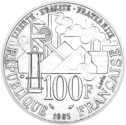 100 франков Эмиль Золя 1985 Франция серебряная монета (2)