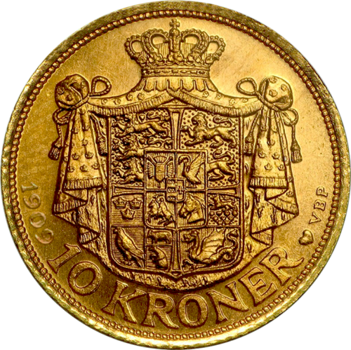 10 kronų Frederik VIII (1908-1909) Danijos karalystė auksinė moneta (2)