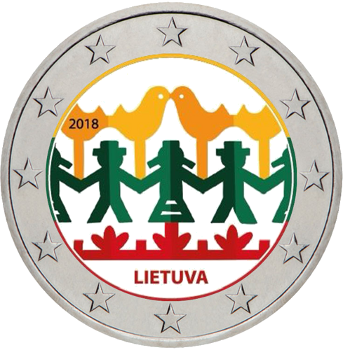 2018 Lietuva Dainų Šventė 2 eurų moneta (spalvota) (1)