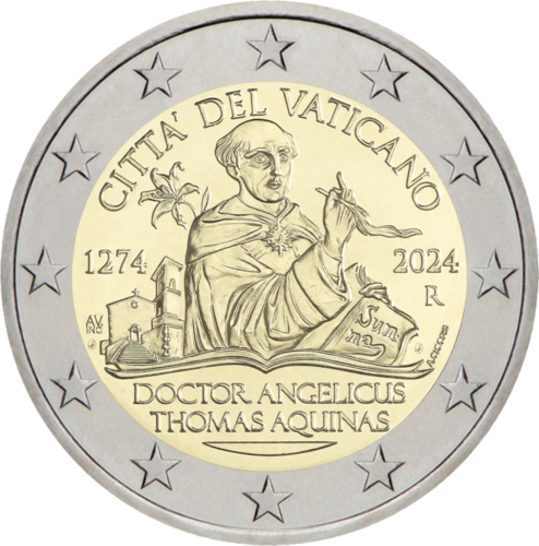 2024 Vatikanas Šv. Tomas Akvinietis 2 eurų Proof moneta (3)