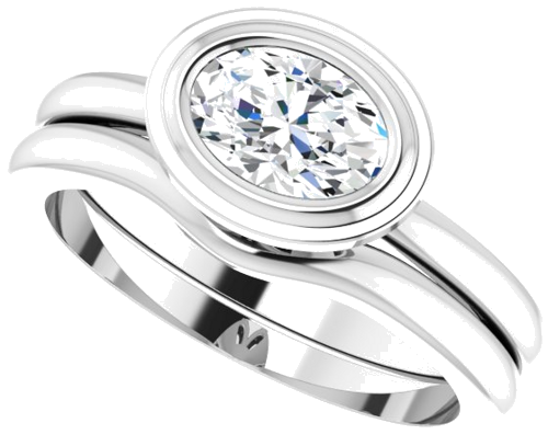 Sužadėtuvių Žiedas „Bezel-Set Solitaire“ 14k white gold Oval 7mm x 5mm (10)