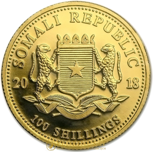 1/10 oz Drambliai, Somalis, auksinė moneta, 2018 (2)