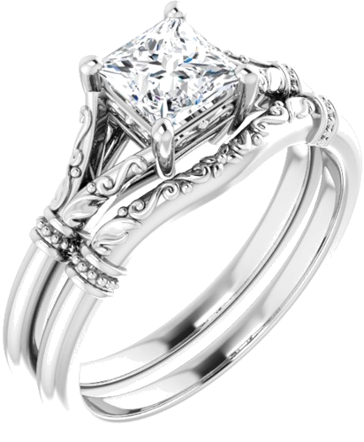 14K White 5 mm Square Solitaire Engagement Ring Mounting (6)