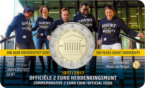 2017 Belgija Gento universitetui 200 metų 2 eurų BU moneta (3)