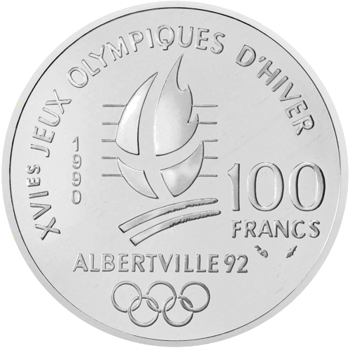 100 Francs Albertville Olympic Games 1990 France Silver Coin (2)