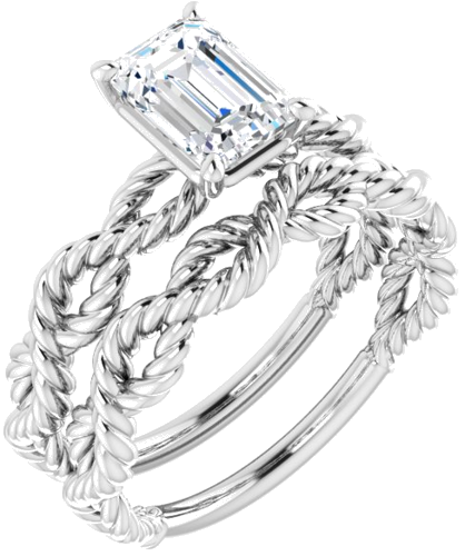 Sužadėtuvių Žiedas „Solitaire Twisted Rope“ 14k white gold Emerald 7mm x 5mm (6)
