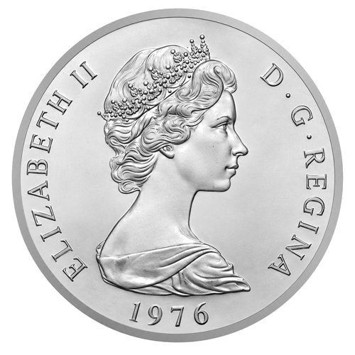 20 kronų Karalienė Viktorija 1976 Terkso ir Kaikoso Salos sidabrinė moneta (2)