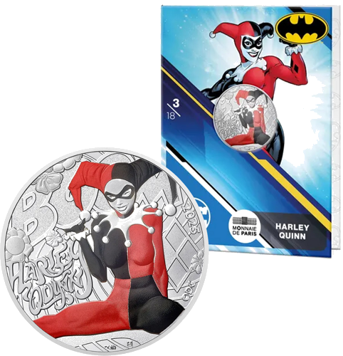 DC Comics 10 eurų HARLEY QUINN 2025 Prancūzijos sidabrinė moneta BU kortelėje (1)