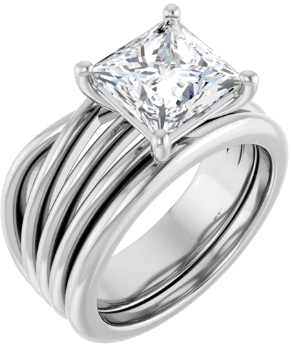 Sužadėtuvių Žiedas „Solitaire Asymmetric“ 14k white gold Square 7.5mm (6)