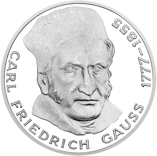 1977 Carl Friedrich Gauss Vokietija 5 markių sidabrinė moneta (1)