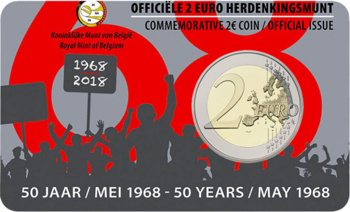 2018 Belgija Gegužės revoliucija 2 eurų BU moneta kortelėje (3)