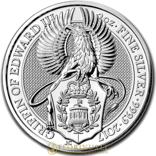 2017 Грифон, Кралски зверове, Великобритания, сребърна монета от 2 унции (1)