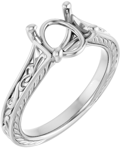 Sužadėtuvių Žiedas „Solitaire Scroll“ 14k white gold Oval 9mm x 7mm (1)
