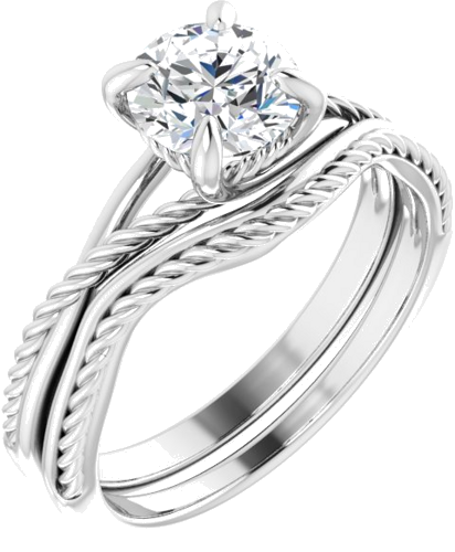 14K White 6.5 mm Round Solitaire Rope Engagement Ring Mounting (6)