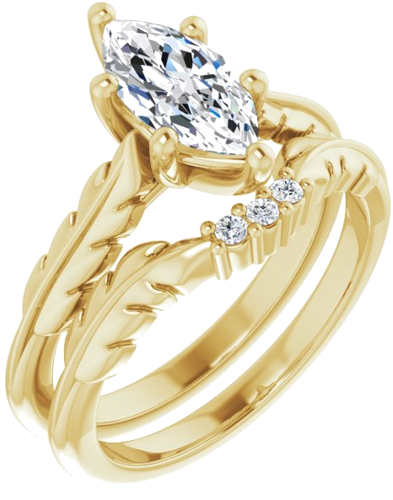 Sužadėtuvių Žiedas „Solitaire Leaf“ 14k yellow gold Marquise 10mm x 5mm (6)