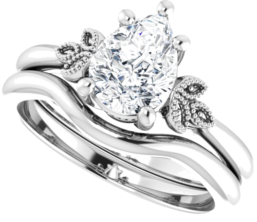 Sužadėtuvių Žiedas „Solitaire“ 14k white gold Pear 8mm x 6mm (10)