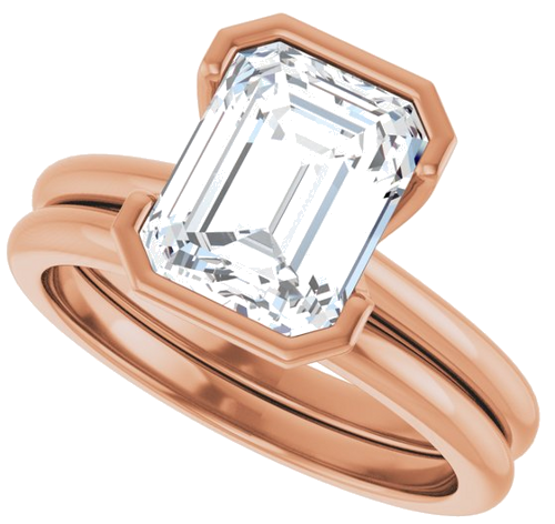 Sužadėtuvių Žiedas „Half-Bezel“ 14k rose gold Emerald 9mm x 7mm (10)