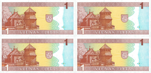 1994 Lietuva Žemaitė 1 lits negrieztas 2x2 banknotes (2)