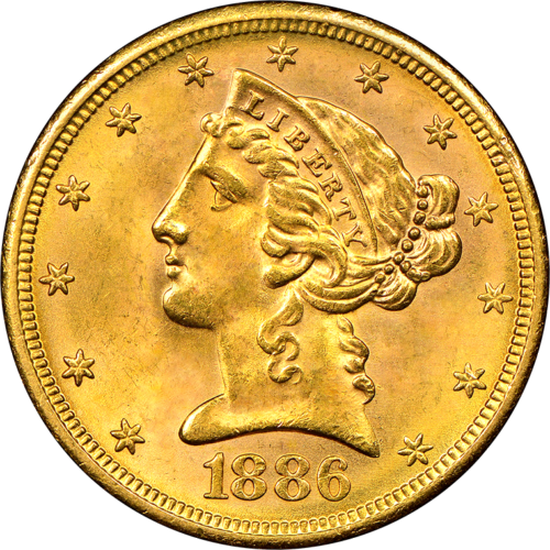 5 долара Полуорел/Глава на свободата 1866-1908 златна монета САЩ (1)