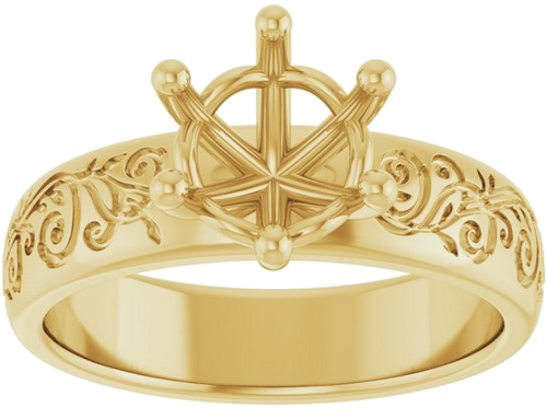 Sužadėtuvių Žiedas „Solitaire Floral“ 14k yellow gold Round 7.4mm (3)